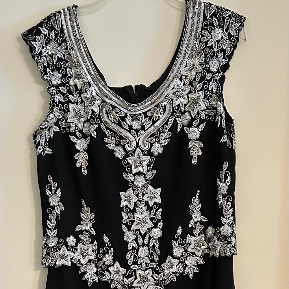 J Kara Black Gown with Silver Detailing - worn once. Perfect Mother of Bride.
